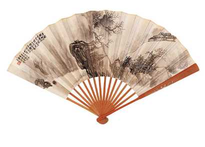 吕万 辛酉（1921年）作 山水 成扇